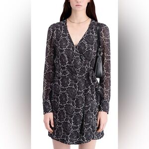 The Kooples Lightweight Lace Roses Wrap Dress Black Lace Print Size 2/US 6–8 NWT